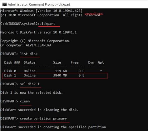 run diskpart from bootable usb